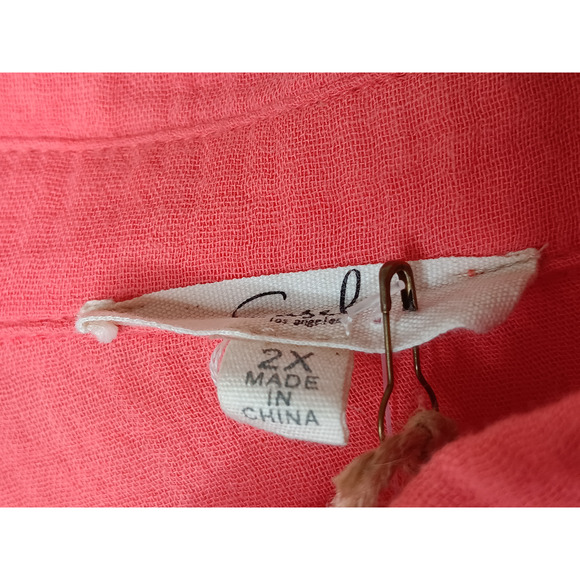 New Easel Los Angeles 2X Coral Pink Gauze Cotton Button Front Top Oversized - Picture 15 of 16